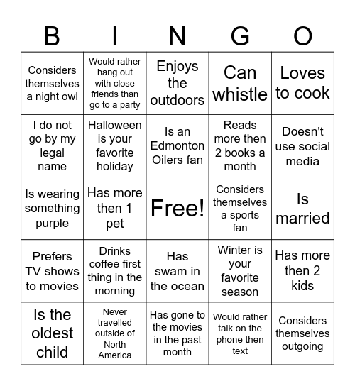Get to Know You Bingo Card