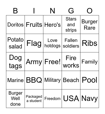 Memorial Day Bingo Card