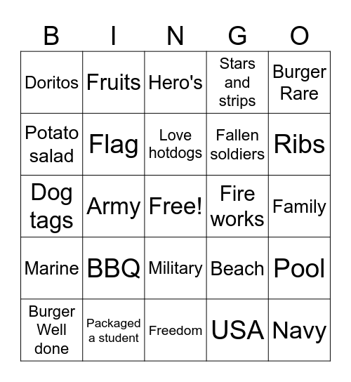 Memorial Day Bingo Card