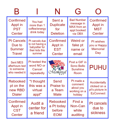 CS Memorial Day Bingo Card