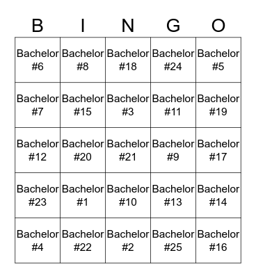 Bachelorette Bingo Card