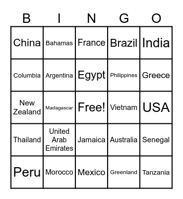 WORLD BINGO Card