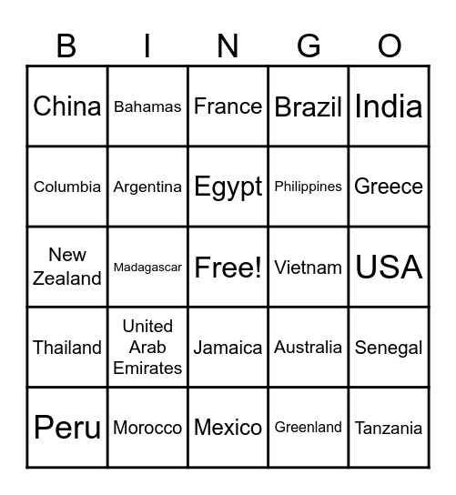 WORLD BINGO Card