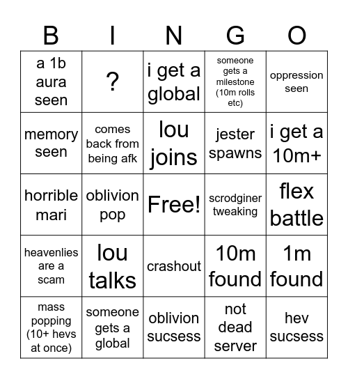 sols rng bingo(lous server) Bingo Card
