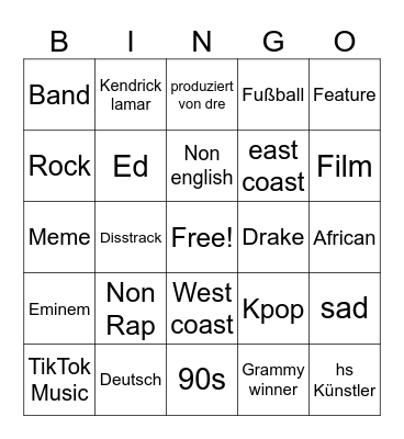 Songs Bingo Card