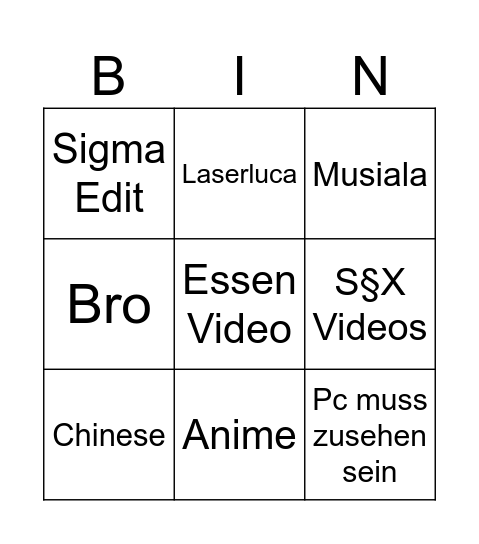 Tik Tok Bingo Card