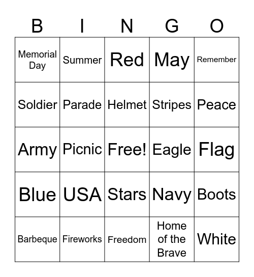 Memorial Day Bingo Card