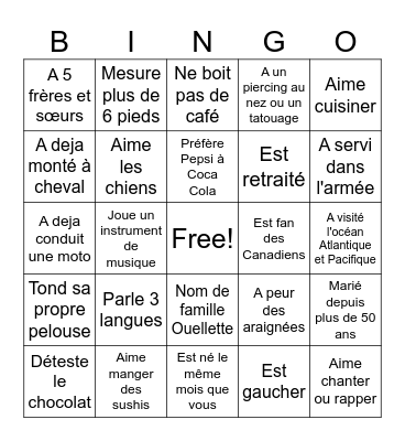 Reunion Famille Ouellette Bingo Card