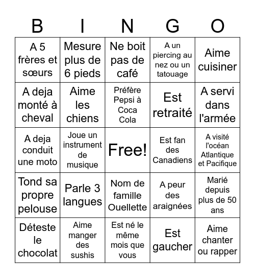 Reunion Famille Ouellette Bingo Card
