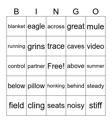 SPELLING SAFARI Bingo Card