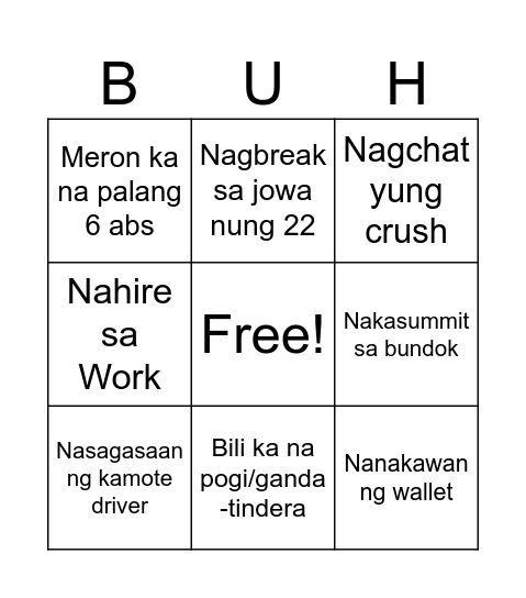 Musta Adulting Bingo Card