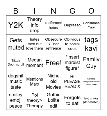 yukes Bingo Card