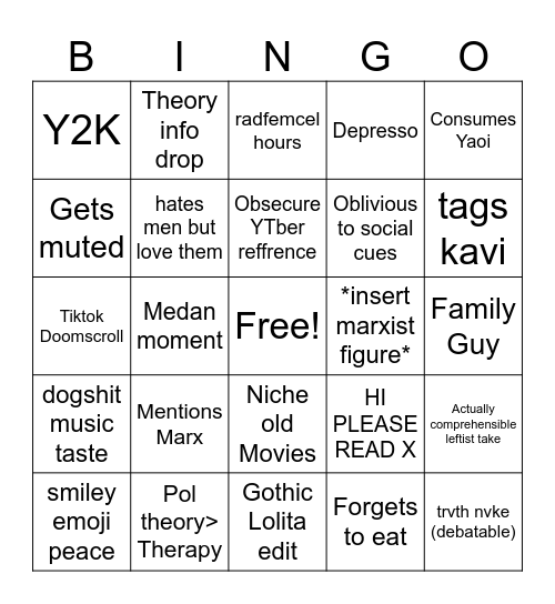 yukes Bingo Card