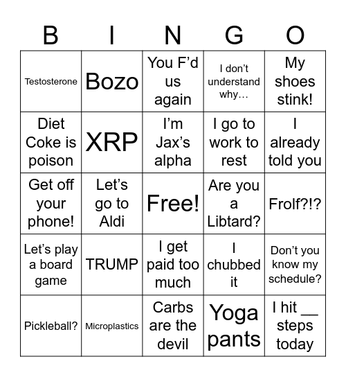 Tad Bingo Card