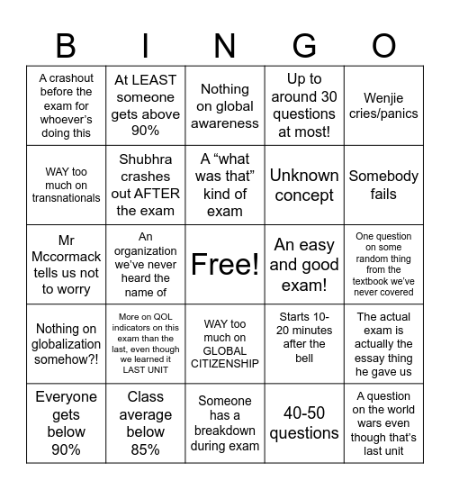 Social Studies Unit 4 Exam 💔 Bingo Card