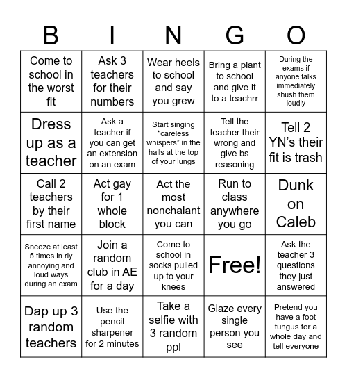 Stupid Stuff-CJ Bingo Card