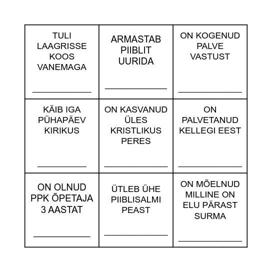 TUTVUMISMÄNG Bingo Card