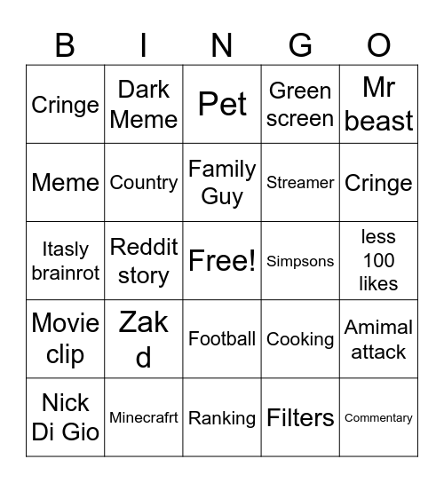 Untitled Bingo Card