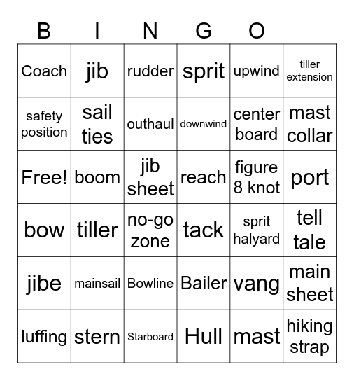 Sailing Camp Bingo Card