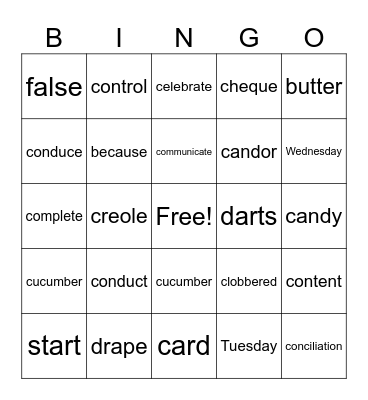 c Bingo Card