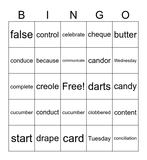 c Bingo Card