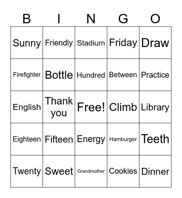 Spelling Bee Bingo Card