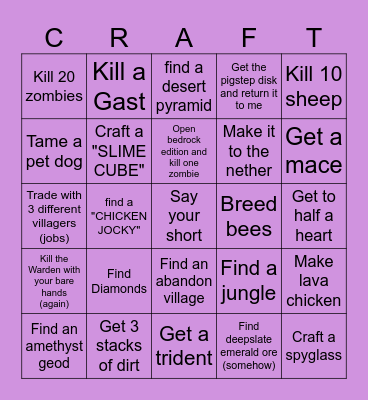 Minecraft Bingo Card
