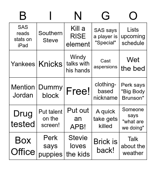 First Take Bingo Card