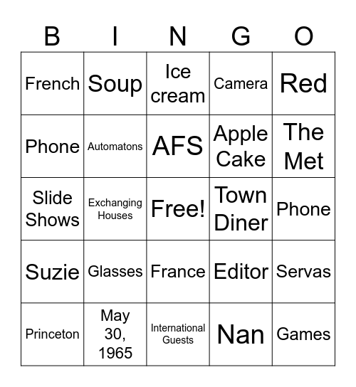 Nannie & Grandad Bingo Card