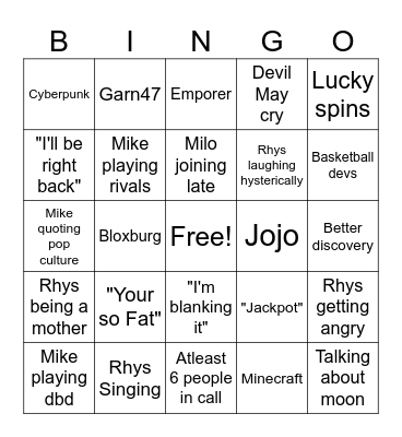 Brandon Silly Asylum Bingo Card