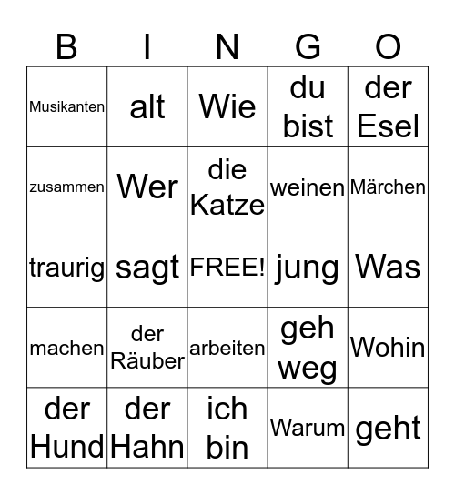 Bremer Stadtmusikanten Bingo Card