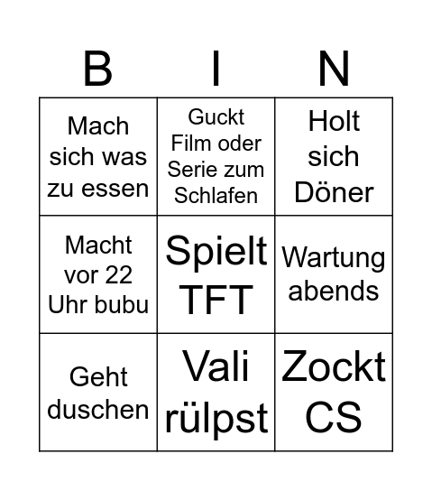 Vali Bingo Card