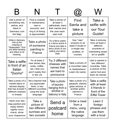 We Made it to Europe! Bingo Card