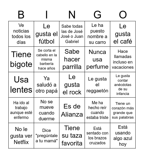 Día del Padre 1 Bingo Card