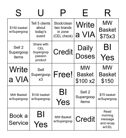 Supergoop! Bingo Card