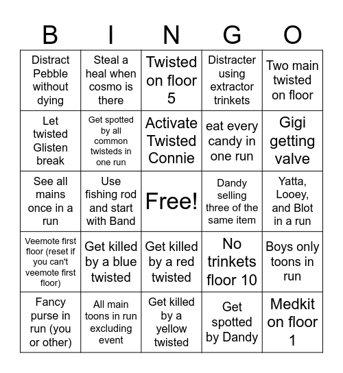 Dandy's world Bingo Card