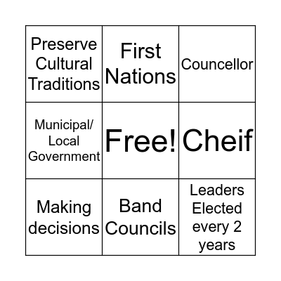 Band Councils Bingo Card