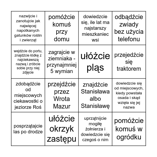 Zwiady Bingo Card