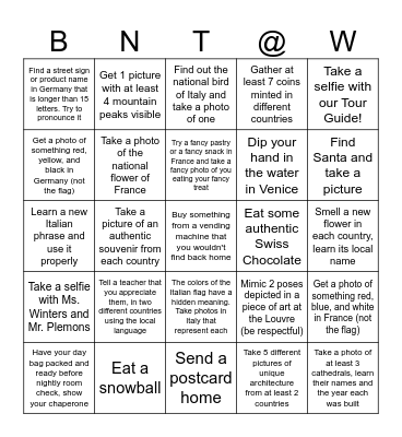 We Made it to Europe! Bingo Card