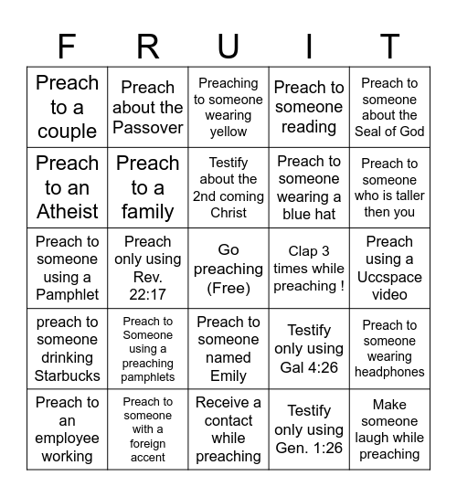 Ten Talents Movement  Bingo Card