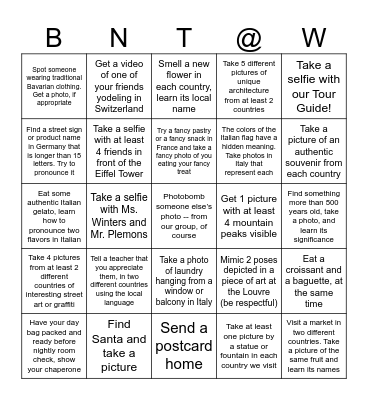 We Made it to Europe! Bingo Card