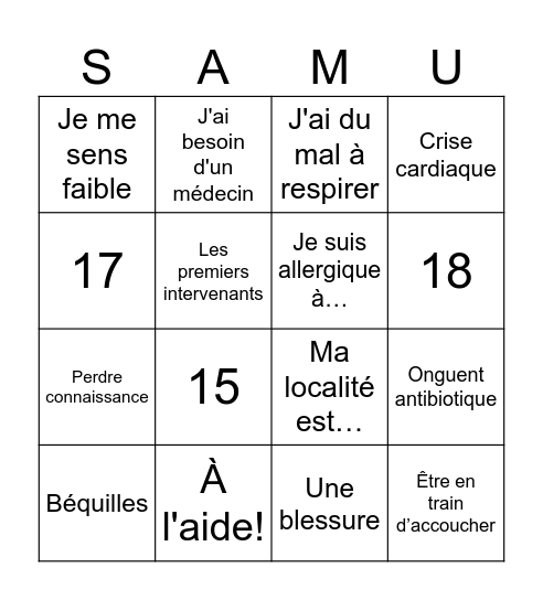 french bingo Card