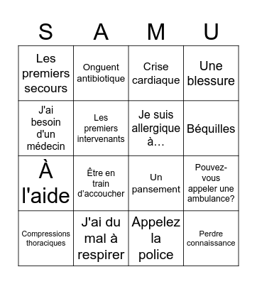 French Bingo Card