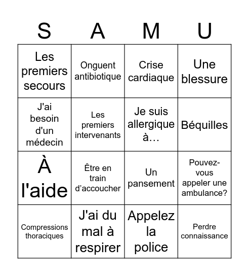 French Bingo Card