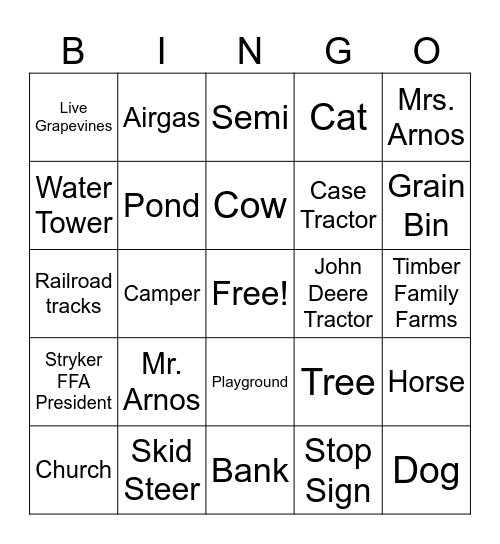 Stryker FFA Officer Retreat - must check all squares for a bingo Card