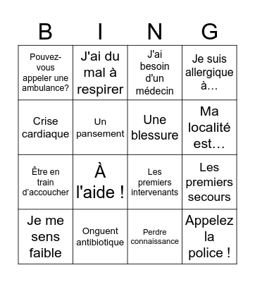 French Bingo Card
