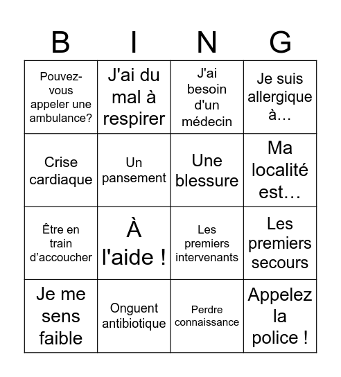 French Bingo Card