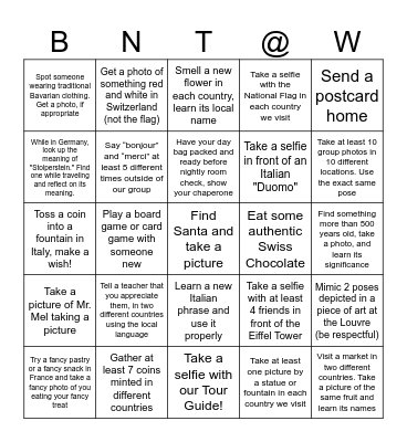 We Made it to Europe! Bingo Card