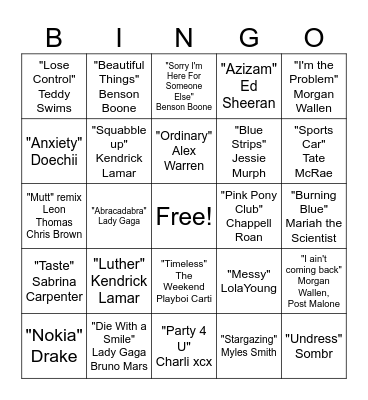 2025 Spring Billboard Bingo Card