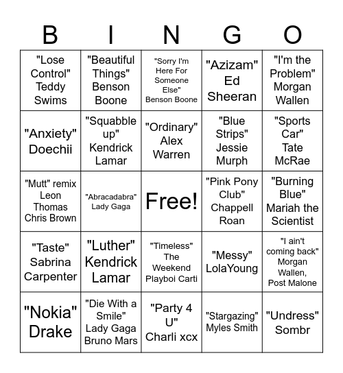 2025 Spring Billboard Bingo Card
